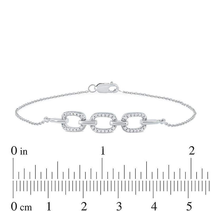 Main Image 4 of 1/8 CT. T.W. Diamond Triple Oval Link Bracelet in 10K White Gold - 7.25"