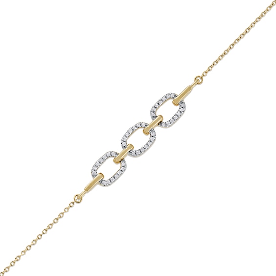 1/8 CT. T.w. Diamond Triple Oval Link Bracelet in 10K Gold - 7.25"