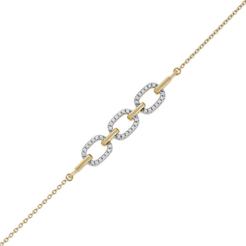 Main Image 1 of 1/8 CT. T.W. Diamond Triple Oval Link Bracelet in 10K Gold - 7.25"