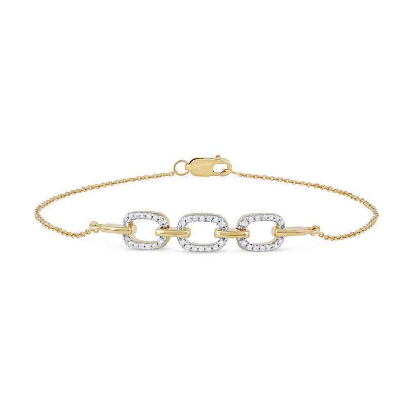 Main Image 2 of 1/8 CT. T.W. Diamond Triple Oval Link Bracelet in 10K Gold - 7.25"