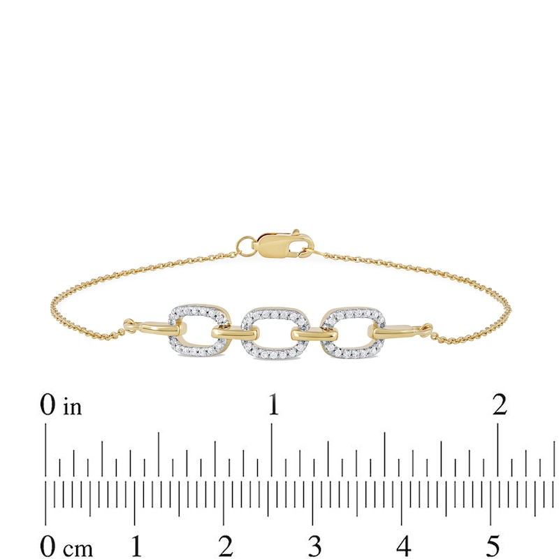 Main Image 4 of 1/8 CT. T.W. Diamond Triple Oval Link Bracelet in 10K Gold - 7.25"