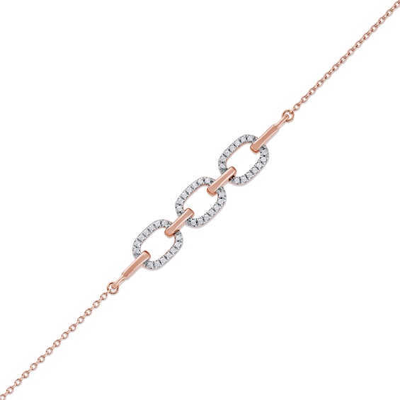 1/8 CT. T.w. Diamond Triple Oval Link Bracelet in 10K Rose Gold - 7.25"