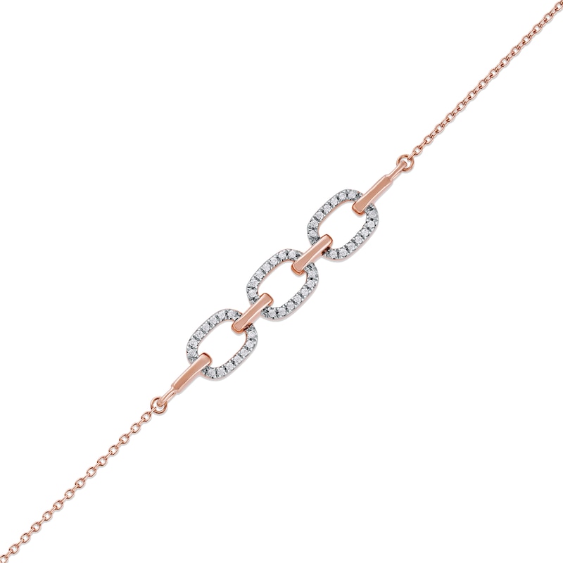 1/8 CT. T.W. Diamond Triple Oval Link Bracelet in 10K Rose Gold - 7.25"