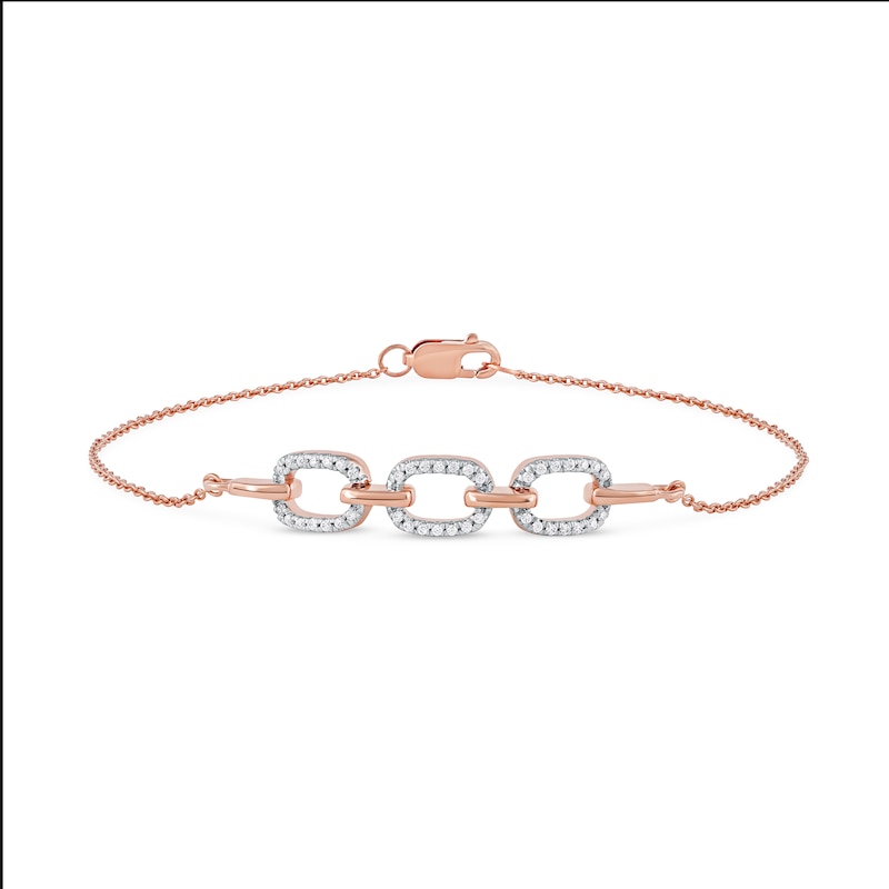 1/8 CT. T.W. Diamond Triple Oval Link Bracelet in 10K Rose Gold - 7.25"