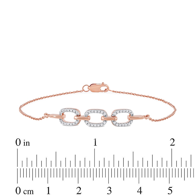 1/8 CT. T.W. Diamond Triple Oval Link Bracelet in 10K Rose Gold - 7.25"