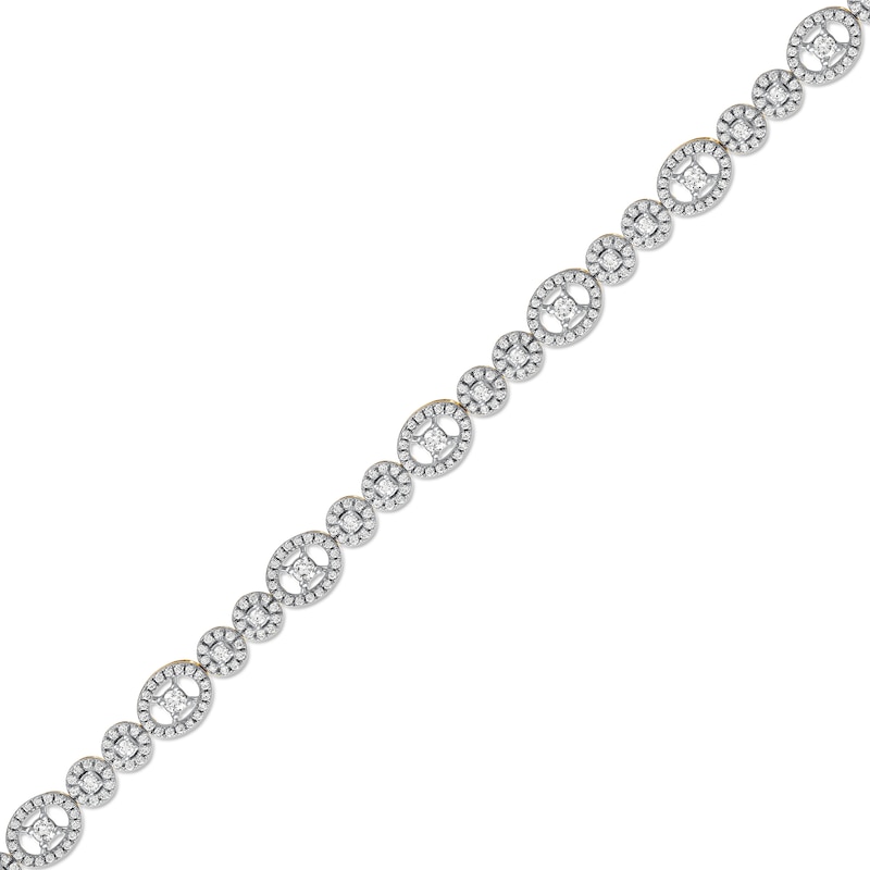 2 CT. T.W. Multi-Diamond Oval and Round Alternating Link Line Bracelet in 10K White Gold - 7.25"