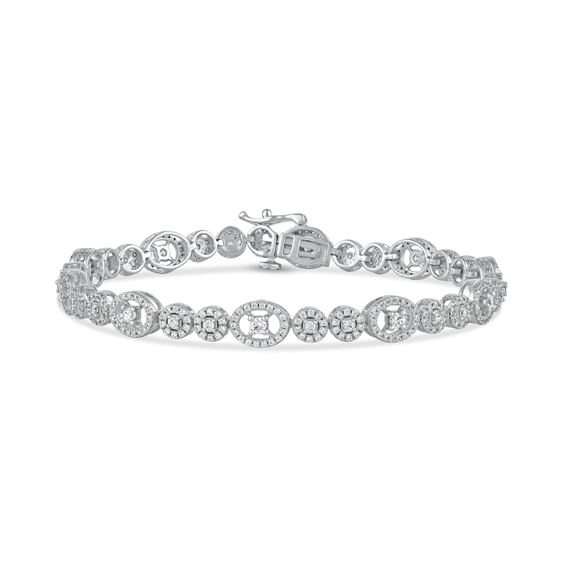 2 CT. T.W. Multi-Diamond Oval and Round Alternating Link Line Bracelet in 10K White Gold - 7.25"