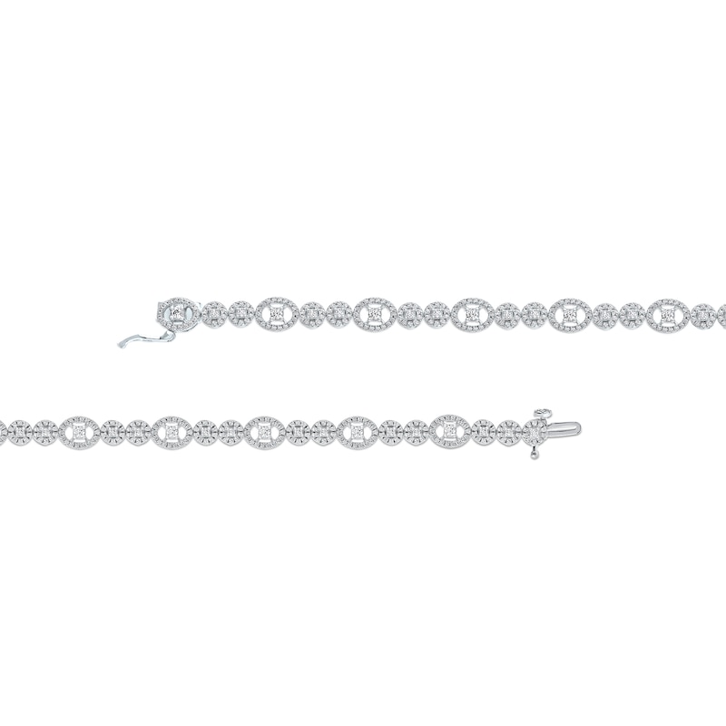2 CT. T.W. Multi-Diamond Oval and Round Alternating Link Line Bracelet in 10K White Gold - 7.25"