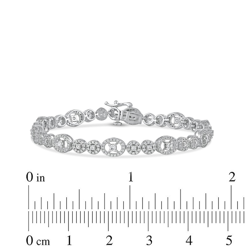 2 CT. T.W. Multi-Diamond Oval and Round Alternating Link Line Bracelet in 10K White Gold - 7.25"