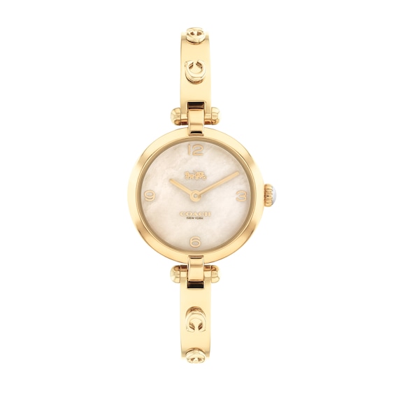 Ladies' Coach Cary Gold-Tone IP Bangle Watch with Gold-Tone Mother-of-Pearl Dial (Model: 14504006)