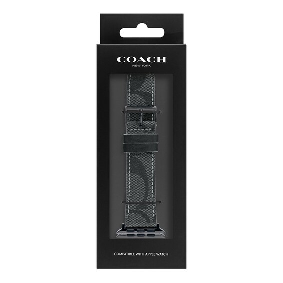 Men's Coach Apple Straps Interchangeable Black IP Leather Replacement Band Smart Watch Attachment (Model: 14700044)
