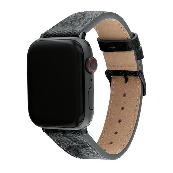 Men's Coach Apple Straps Interchangeable Black IP Leather Replacement Band Smart Watch Attachment (Model: 14700044)