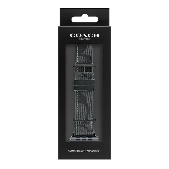 Men's Coach Apple Straps Interchangeable Black IP Leather Replacement Band Smart Watch Attachment (Model: 14700044)