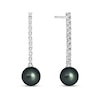 Thumbnail Image 0 of 9.0mm Black Cultured Tahitian Pearl and 1/2 CT. T.W. Diamond Stick Drop Earrings in 10K White Gold