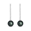 Thumbnail Image 1 of 9.0mm Black Cultured Tahitian Pearl and 1/2 CT. T.W. Diamond Stick Drop Earrings in 10K White Gold