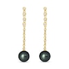 Thumbnail Image 1 of 9.0mm Black Cultured Tahitian Pearl and 1/5 CT. T.W. Diamond Graduated Drop Earrings in 10K Gold