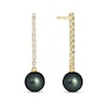 Thumbnail Image 0 of 9.0mm Black Cultured Tahitian Pearl and 1/2 CT. T.W. Diamond Stick Drop Earrings in 10K Gold