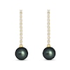 Thumbnail Image 1 of 9.0mm Black Cultured Tahitian Pearl and 1/2 CT. T.W. Diamond Stick Drop Earrings in 10K Gold