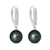 Thumbnail Image 2 of 9.0mm Black Tahitian Cultured Pearl and 1/5 CT. T.W. Diamond Double Row Curved Stick Drop Earrings in 10K White Gold