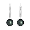 Thumbnail Image 1 of 9.0mm Black Cultured Tahitian Pearl and 1/8 CT. T.W. Diamond Bar Drop Earrings in 10K White Gold