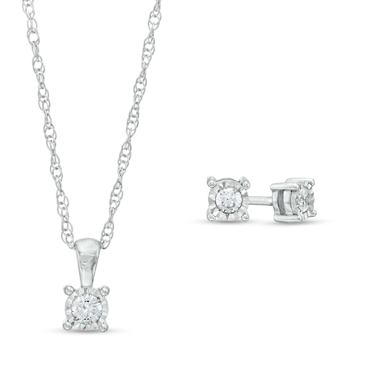 1/3 CT. T.w. Diamond Solitaire Pendant and Stud Earrings Set in Sterling Silver (J/I3)