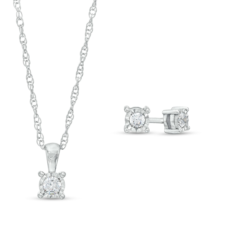 Main Image 1 of 1/3 CT. T.W. Diamond Solitaire Pendant and Stud Earrings Set in Sterling Silver (J/I3)