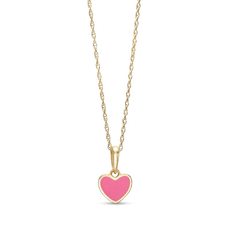 Main Image 1 of Child's Pink Enamel Heart Pendant in 14K Gold – 15"