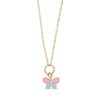 Thumbnail Image 1 of Child's Pink, Blue and White Enamel Butterfly Pendant in 14K Gold – 15"