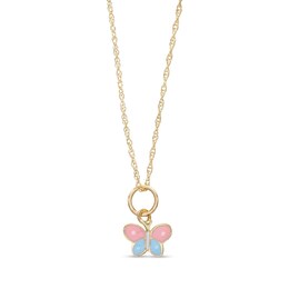 Child's Pink, Blue and White Enamel Butterfly Pendant in 14K Gold – 15&quot;
