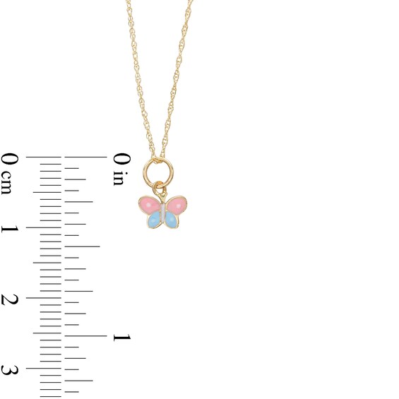 Child's Pink, Blue and White Enamel Butterfly Pendant in 14K Gold â 15"