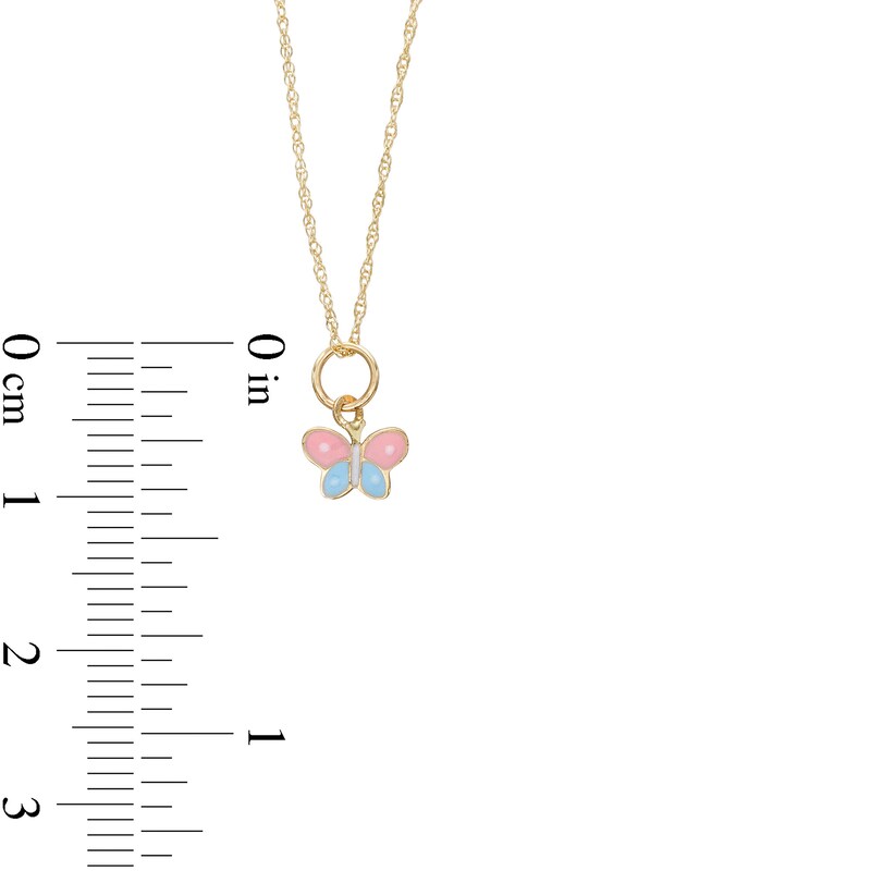 Main Image 2 of Child's Pink, Blue and White Enamel Butterfly Pendant in 14K Gold – 15"