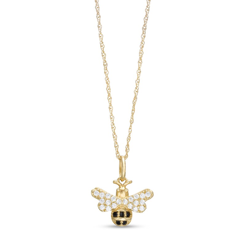 Main Image 1 of Child's Black and White Cubic Zirconia Bee Pendant in 14K Gold – 15"