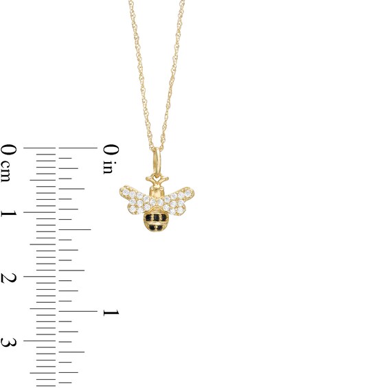 Child's Black and White Cubic Zirconia Bee Pendant in 14K Gold â 15"