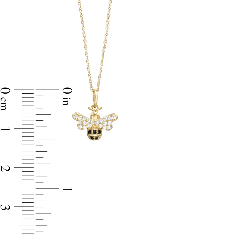 Main Image 2 of Child's Black and White Cubic Zirconia Bee Pendant in 14K Gold – 15"