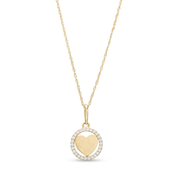 Child's Cubic Zirconia Frame Open Circle With Heart Pendant In 14K Gold â 15