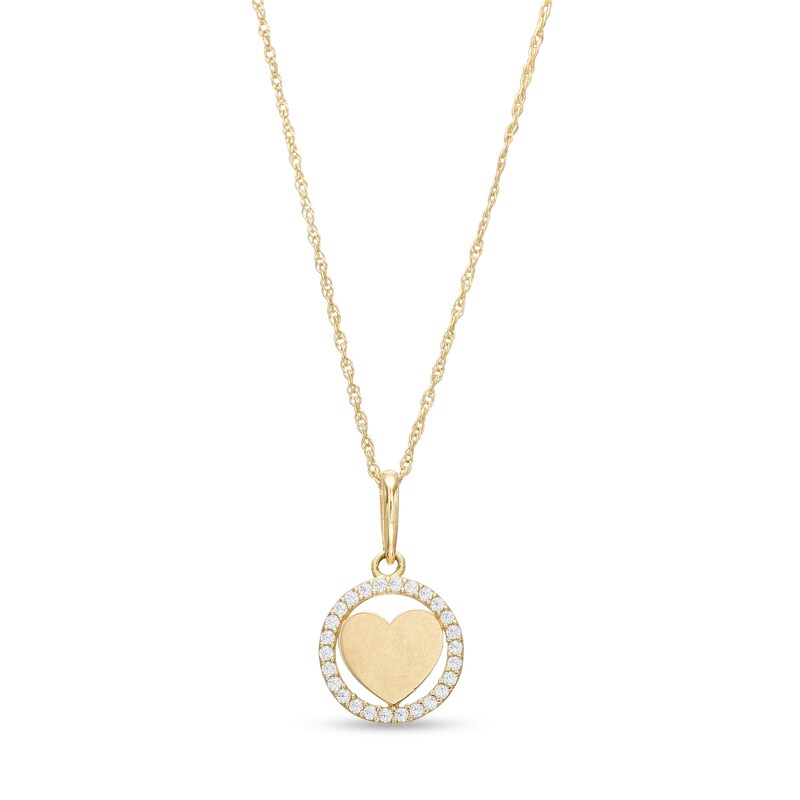 Main Image 1 of Child's Cubic Zirconia Frame Open Circle with Heart Pendant in 14K Gold – 15"