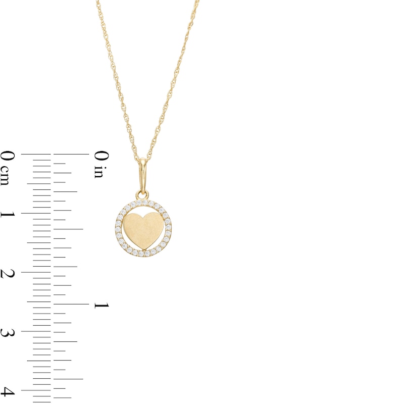 Main Image 2 of Child's Cubic Zirconia Frame Open Circle with Heart Pendant in 14K Gold – 15"