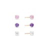 Child's 4.0mm Pink, White and Purple Cubic Zirconia Three Piece Stud Earrings Set in 14K Gold