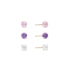 Child's 4.0mm Pink, White And Purple Cubic Zirconia Three Piece Stud Earrings Set In 14K Gold