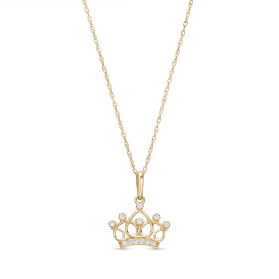 Child's Cubic Zirconia Crown Pendant in 14K Gold â 15"