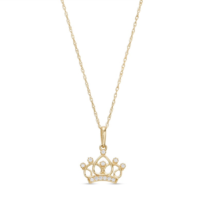 Child's Cubic Zirconia Crown Pendant in 14K Gold – 15"