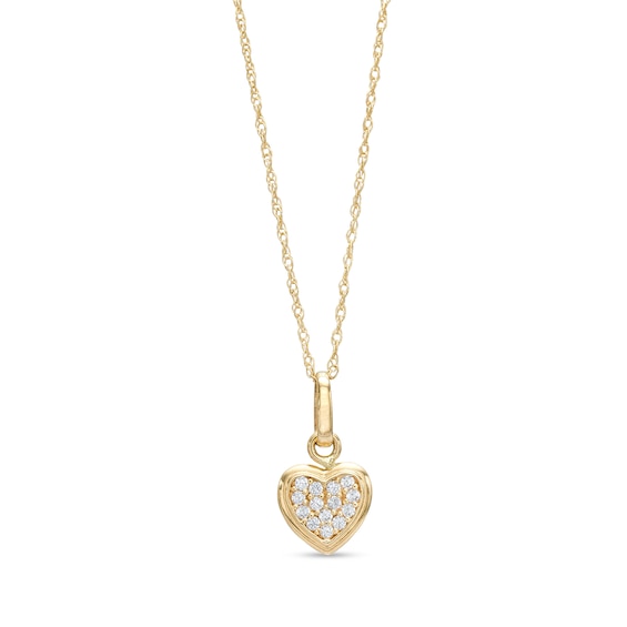 Child's Cubic Zirconia Cluster Heart Pendant in 14K Gold â 15"