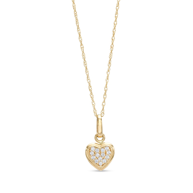 Main Image 1 of Child's Cubic Zirconia Cluster Heart Pendant in 14K Gold – 15"