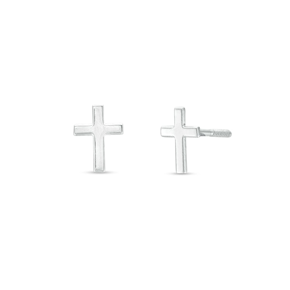 Child's Cross Stud Earrings In 14K White Gold