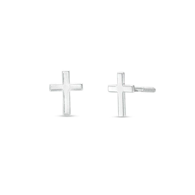 Main Image 1 of Child's Cross Stud Earrings in 14K White Gold