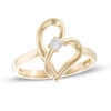 Thumbnail Image 1 of Two in Love 1/10 CT. Diamond Solitaire Crossover Ribbon Loop Heart Ring in 10K Gold