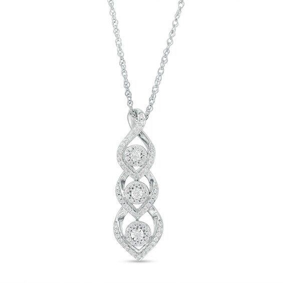 1/4 CT. T.w. Multi-Diamond Graduated Trio Necklace in Sterling Silver