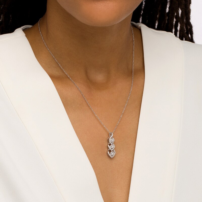 Main Image 2 of 1/4 CT. T.W. Multi-Diamond Graduated Trio Necklace in Sterling Silver