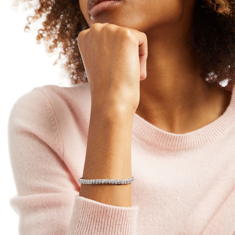 Main Image 2 of 1 CT. T.W. Diamond Alternating "XO" Line Bracelet in 10K White Gold – 7.25"