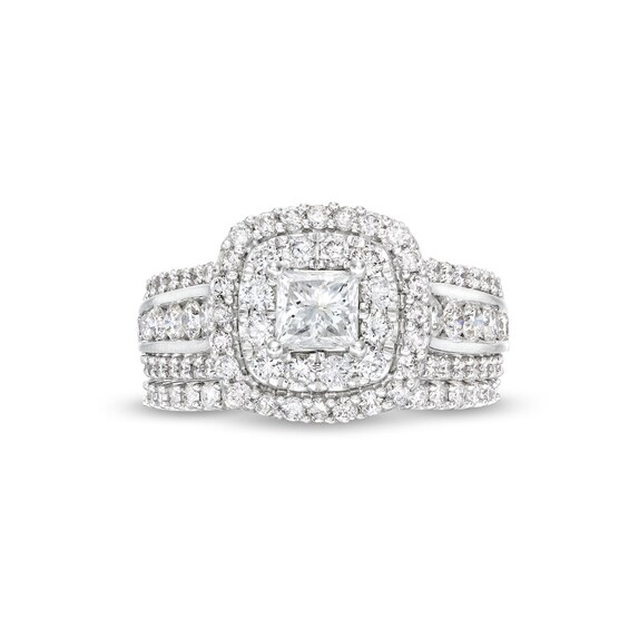 2 CT. T.w. Princess-Cut Diamond Cushion Frame Triple Row Bridal Set in 14K White Gold (I/I2)